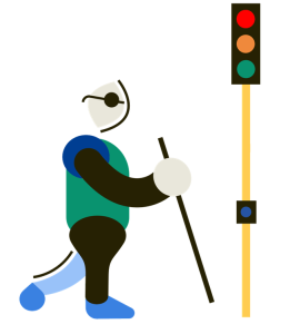 blinde man met stok voor een stoplicht